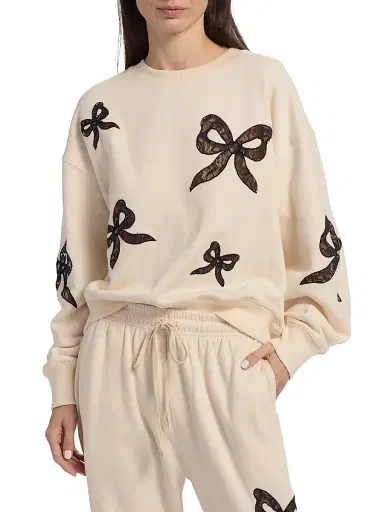 LoveShackFancy Women's Linetta Lace Bow Sweater - Cream | Thumbnail 3 LoveShackFancy Women's Linetta Lace Bow Sweater - Cream | Thumbnail 3