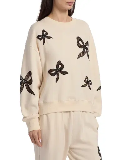 LoveShackFancy Women's Linetta Lace Bow Sweater - Cream | Thumbnail 4 LoveShackFancy Women's Linetta Lace Bow Sweater - Cream | Thumbnail 4