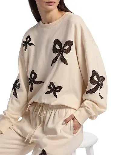 LoveShackFancy Women's Linetta Lace Bow Sweater - Cream | Thumbnail 6 LoveShackFancy Women's Linetta Lace Bow Sweater - Cream | Thumbnail 6