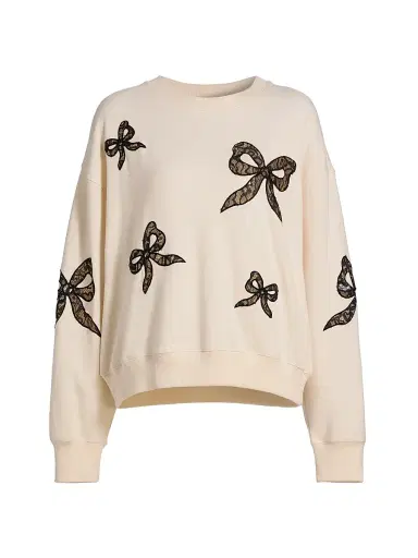 LoveShackFancy Women's Linetta Lace Bow Sweater - Cream | Thumbnail 1 LoveShackFancy Women's Linetta Lace Bow Sweater - Cream | Thumbnail 1