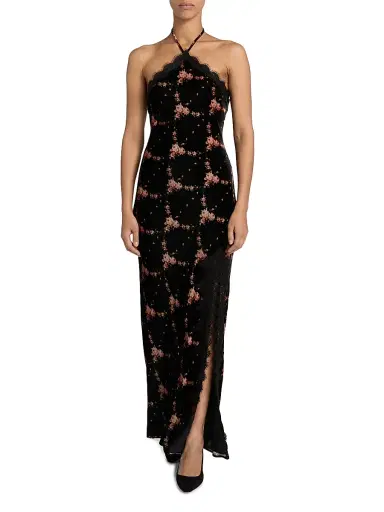 Cara Cara Women's June Floral Velvet Halterneck Maxi Dress - Trellis Black | Thumbnail 2 Cara Cara Women's June Floral Velvet Halterneck Maxi Dress - Trellis Black | Thumbnail 2