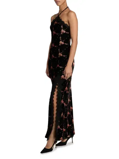 Cara Cara Women's June Floral Velvet Halterneck Maxi Dress - Trellis Black | Thumbnail 4 Cara Cara Women's June Floral Velvet Halterneck Maxi Dress - Trellis Black | Thumbnail 4