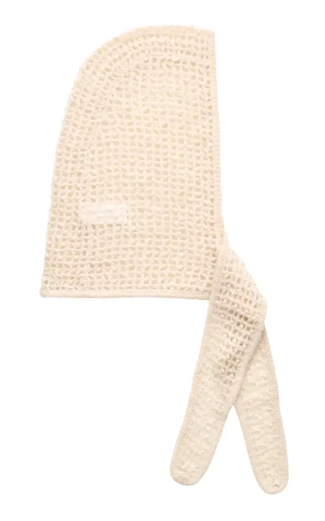 Tianne Pearl-Detailed Knit Wool Hood - White - OS Tianne Pearl-Detailed Knit Wool Hood - White - OS