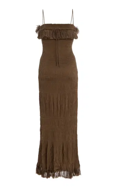 By Malene Birger Nova Fringe Smocked Satin Maxi Dress | Thumbnail 5 By Malene Birger Nova Fringe Smocked Satin Maxi Dress | Thumbnail 5