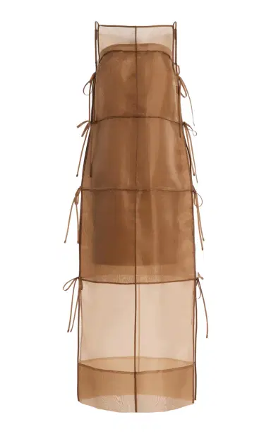 STAUD Chandler Tie-Detailed Organza Midi Dress | Thumbnail 1 STAUD Chandler Tie-Detailed Organza Midi Dress | Thumbnail 1
