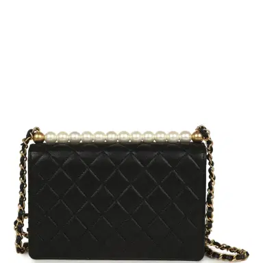 Chanel Pre-owned Chanel Small Chic Pearls Flap Bag Black Goatskin Antique Gold Hardware | Thumbnail 4 Chanel Pre-owned Chanel Small Chic Pearls Flap Bag Black Goatskin Antique Gold Hardware | Thumbnail 4