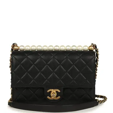 Chanel Pre-owned Chanel Small Chic Pearls Flap Bag Black Goatskin Antique Gold Hardware | Thumbnail 1 Chanel Pre-owned Chanel Small Chic Pearls Flap Bag Black Goatskin Antique Gold Hardware | Thumbnail 1
