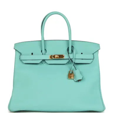 HERMÈS Pre-owned Hermes Birkin 35 Bleu Atoll Togo Gold Hardware | Thumbnail 1 HERMÈS Pre-owned Hermes Birkin 35 Bleu Atoll Togo Gold Hardware | Thumbnail 1