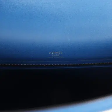 HERMÈS Pre-owned Hermes Kelly Sellier 28 Bleu France Swift and Ecru-Bleu Bill Toile H Canvas Palladium Hardware | Thumbnail 7 HERMÈS Pre-owned Hermes Kelly Sellier 28 Bleu France Swift and Ecru-Bleu Bill Toile H Canvas Palladium Hardware | Thumbnail 7