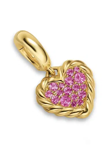 David Yurman Women's Petite DY Elements Heart Plate Pendant in 18K Yellow Gold with Pink Sapphires, 8.2MM - Pink Sapphire | Thumbnail 3 David Yurman Women's Petite DY Elements Heart Plate Pendant in 18K Yellow Gold with Pink Sapphires, 8.2MM - Pink Sapphire | Thumbnail 3