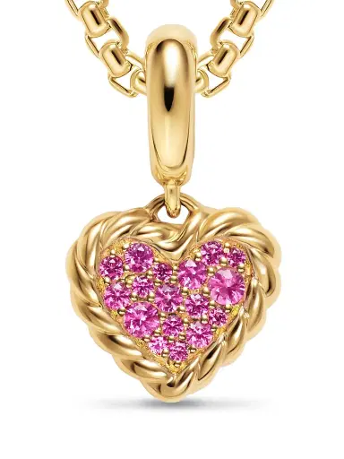 David Yurman Women's Petite DY Elements Heart Plate Pendant in 18K Yellow Gold with Pink Sapphires, 8.2MM - Pink Sapphire | Thumbnail 5 David Yurman Women's Petite DY Elements Heart Plate Pendant in 18K Yellow Gold with Pink Sapphires, 8.2MM - Pink Sapphire | Thumbnail 5