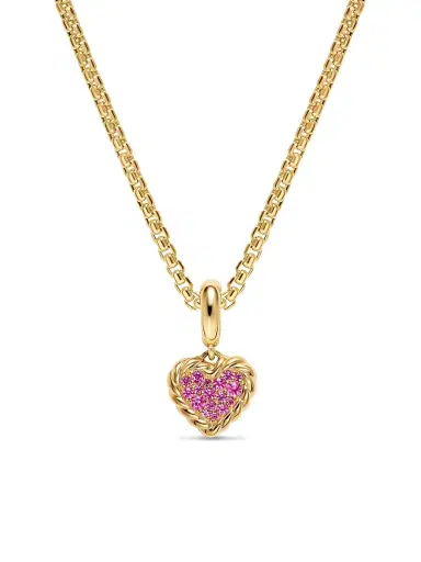 David Yurman Women's Petite DY Elements Heart Plate Pendant in 18K Yellow Gold with Pink Sapphires, 8.2MM - Pink Sapphire | Thumbnail 1 David Yurman Women's Petite DY Elements Heart Plate Pendant in 18K Yellow Gold with Pink Sapphires, 8.2MM - Pink Sapphire | Thumbnail 1
