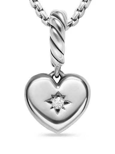 David Yurman Women's Petite Compass Heart Amulet in Sterling Silver with Diamond, 7.4MM - Silver | Thumbnail 5 David Yurman Women's Petite Compass Heart Amulet in Sterling Silver with Diamond, 7.4MM - Silver | Thumbnail 5