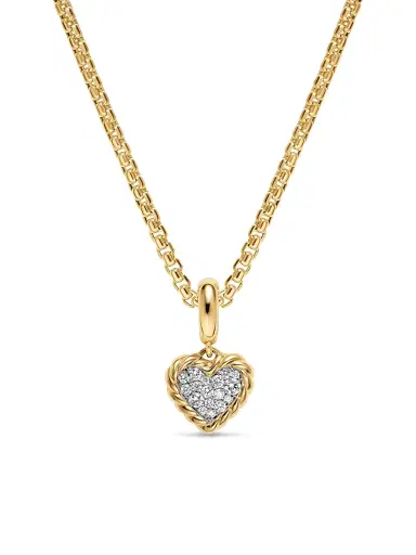 David Yurman Women's Petite Elements Heart Plate Pendant in 18K Yellow Gold with Diamonds 8.2MM - Diamond | Thumbnail 1 David Yurman Women's Petite Elements Heart Plate Pendant in 18K Yellow Gold with Diamonds 8.2MM - Diamond | Thumbnail 1
