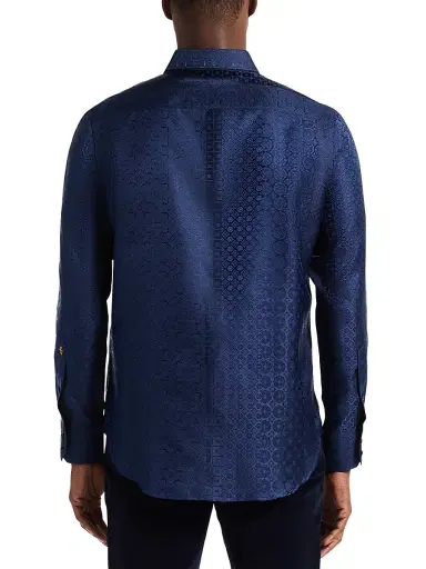 Robert Graham Men's Silk-Blend Tile Jacquard Button-Front Shirt - Navy - Size XXL | Thumbnail 4 Robert Graham Men's Silk-Blend Tile Jacquard Button-Front Shirt - Navy - Size XXL | Thumbnail 4