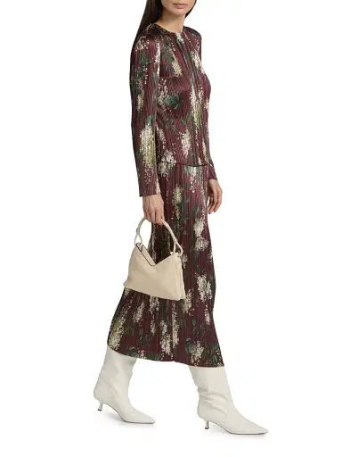 Vince Women's Floral Micro-Pleated Crewneck Top - Dark Bordeaux | Thumbnail 2 Vince Women's Floral Micro-Pleated Crewneck Top - Dark Bordeaux | Thumbnail 2