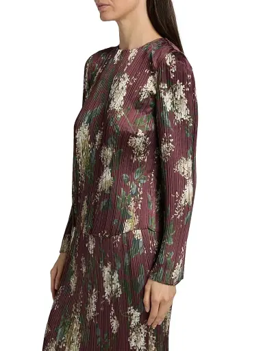 Vince Women's Floral Micro-Pleated Crewneck Top - Dark Bordeaux | Thumbnail 4 Vince Women's Floral Micro-Pleated Crewneck Top - Dark Bordeaux | Thumbnail 4