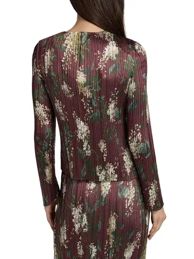 Vince Women's Floral Micro-Pleated Crewneck Top - Dark Bordeaux | Thumbnail 5 Vince Women's Floral Micro-Pleated Crewneck Top - Dark Bordeaux | Thumbnail 5