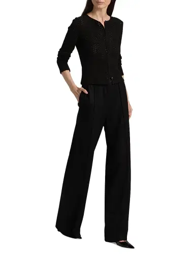 Vince Women's Wool-Blend Satin-Trimmed Wide-Leg Pants - Black | Thumbnail 2 Vince Women's Wool-Blend Satin-Trimmed Wide-Leg Pants - Black | Thumbnail 2