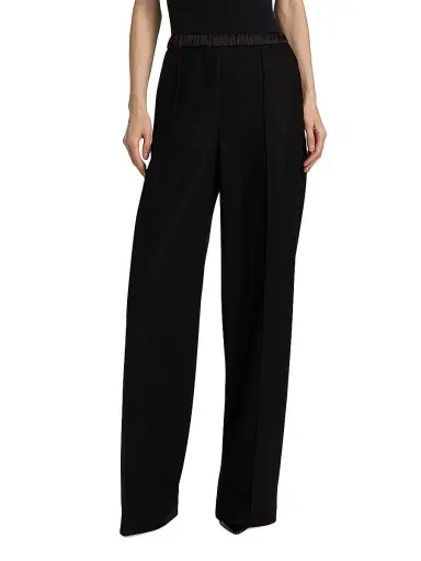 Vince Women's Wool-Blend Satin-Trimmed Wide-Leg Pants - Black | Thumbnail 3 Vince Women's Wool-Blend Satin-Trimmed Wide-Leg Pants - Black | Thumbnail 3