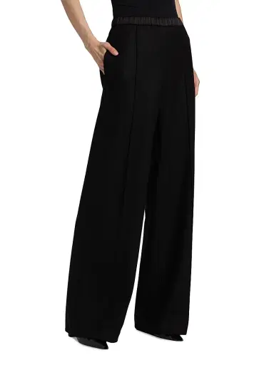 Vince Women's Wool-Blend Satin-Trimmed Wide-Leg Pants - Black | Thumbnail 4 Vince Women's Wool-Blend Satin-Trimmed Wide-Leg Pants - Black | Thumbnail 4