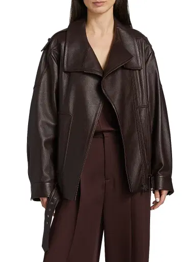 Vince Women's Oversized Leather Biker Jacket | Thumbnail 3 Vince Women's Oversized Leather Biker Jacket | Thumbnail 3