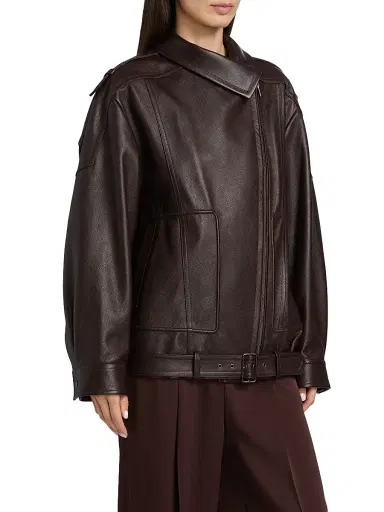 Vince Women's Oversized Leather Biker Jacket | Thumbnail 4 Vince Women's Oversized Leather Biker Jacket | Thumbnail 4