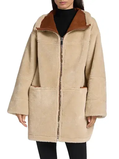 Mercer Collective Women's Oversized Reversible Faux Shearling Coat - Cognac | Thumbnail 6 Mercer Collective Women's Oversized Reversible Faux Shearling Coat - Cognac | Thumbnail 6