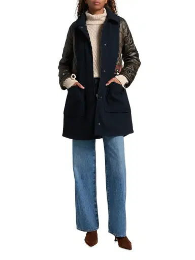 Mercer Collective Women's Mixed-Media Quilted Tie-Waist Jacket - Loden Navy | Thumbnail 2 Mercer Collective Women's Mixed-Media Quilted Tie-Waist Jacket - Loden Navy | Thumbnail 2