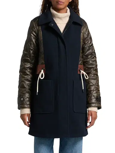 Mercer Collective Women's Mixed-Media Quilted Tie-Waist Jacket - Loden Navy | Thumbnail 3 Mercer Collective Women's Mixed-Media Quilted Tie-Waist Jacket - Loden Navy | Thumbnail 3