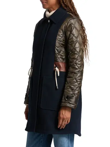 Mercer Collective Women's Mixed-Media Quilted Tie-Waist Jacket - Loden Navy | Thumbnail 4 Mercer Collective Women's Mixed-Media Quilted Tie-Waist Jacket - Loden Navy | Thumbnail 4