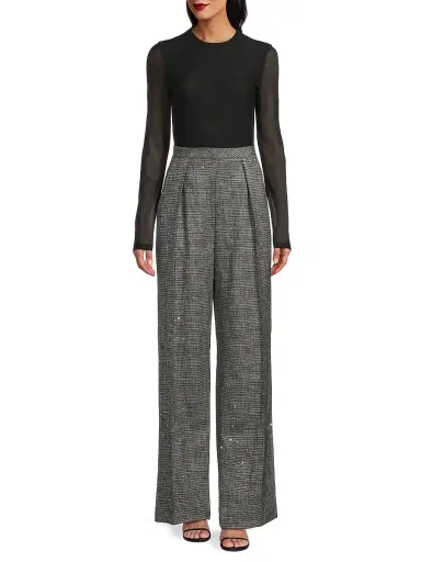 Black Halo Women's Dante Mixed Media Jumpsuit - Metallic Plaid | Thumbnail 2 Black Halo Women's Dante Mixed Media Jumpsuit - Metallic Plaid | Thumbnail 2