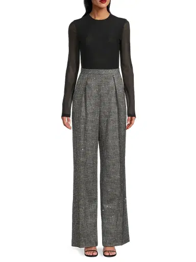 Black Halo Women's Dante Mixed Media Jumpsuit - Metallic Plaid | Thumbnail 3 Black Halo Women's Dante Mixed Media Jumpsuit - Metallic Plaid | Thumbnail 3