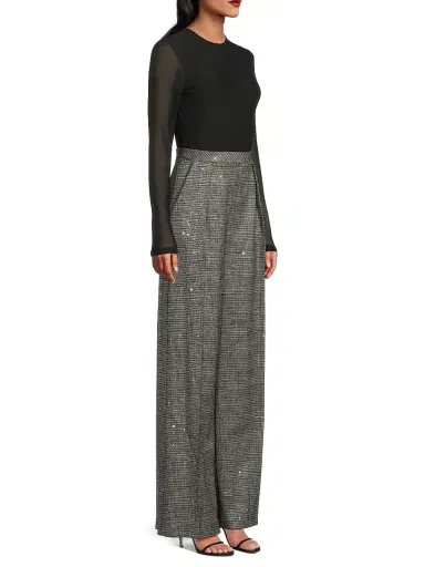 Black Halo Women's Dante Mixed Media Jumpsuit - Metallic Plaid | Thumbnail 4 Black Halo Women's Dante Mixed Media Jumpsuit - Metallic Plaid | Thumbnail 4