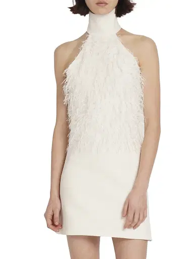 Courreges Women's Feather Mini Halterdress - Natural | Thumbnail 3 Courreges Women's Feather Mini Halterdress - Natural | Thumbnail 3