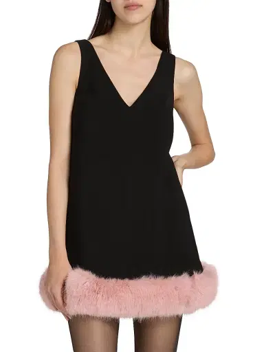 Self-Portrait Women's Crepe Faux-Fur-Trim A-Line Minidress - Black | Thumbnail 3 Self-Portrait Women's Crepe Faux-Fur-Trim A-Line Minidress - Black | Thumbnail 3
