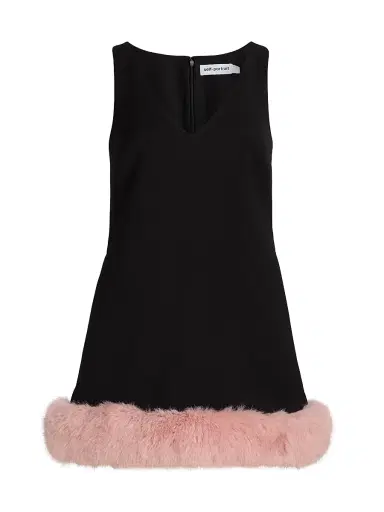 Self-Portrait Women's Crepe Faux-Fur-Trim A-Line Minidress - Black | Thumbnail 1 Self-Portrait Women's Crepe Faux-Fur-Trim A-Line Minidress - Black | Thumbnail 1