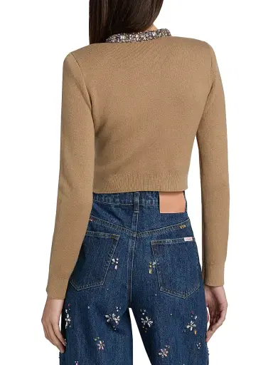 Self-Portrait Women's Embellished Crewneck Crop Cardigan - Brown | Thumbnail 5 Self-Portrait Women's Embellished Crewneck Crop Cardigan - Brown | Thumbnail 5