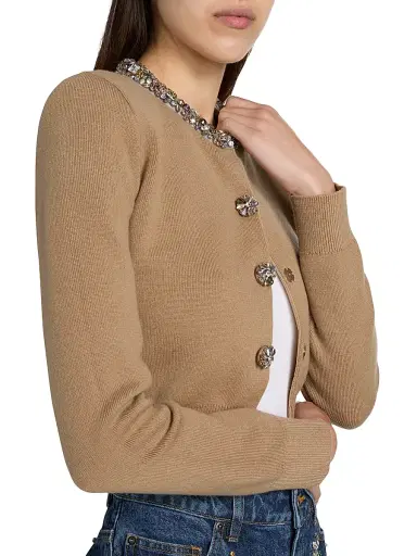 Self-Portrait Women's Embellished Crewneck Crop Cardigan - Brown | Thumbnail 6 Self-Portrait Women's Embellished Crewneck Crop Cardigan - Brown | Thumbnail 6