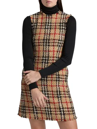Burberry Women's Abigail Check Wool-Blend Sleeveless Minidress - Sand Ip Check | Thumbnail 3 Burberry Women's Abigail Check Wool-Blend Sleeveless Minidress - Sand Ip Check | Thumbnail 3