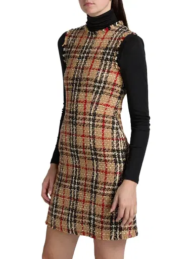 Burberry Women's Abigail Check Wool-Blend Sleeveless Minidress - Sand Ip Check | Thumbnail 4 Burberry Women's Abigail Check Wool-Blend Sleeveless Minidress - Sand Ip Check | Thumbnail 4