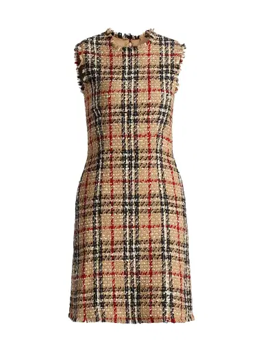 Burberry Women's Abigail Check Wool-Blend Sleeveless Minidress - Sand Ip Check | Thumbnail 1 Burberry Women's Abigail Check Wool-Blend Sleeveless Minidress - Sand Ip Check | Thumbnail 1