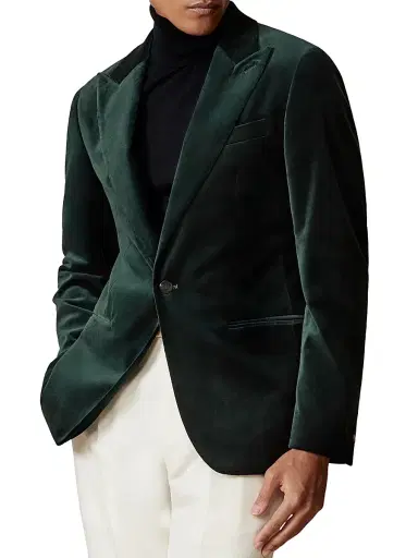 Reiss Men's Apsara Velvet Blazer - Emerald Green | Thumbnail 3 Reiss Men's Apsara Velvet Blazer - Emerald Green | Thumbnail 3