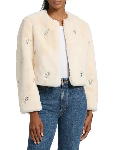 dh New York Women's Monique Crystal-Embellished Faux-Fur Jacket - Winter White | Thumbnail 3 dh New York Women's Monique Crystal-Embellished Faux-Fur Jacket - Winter White | Thumbnail 3