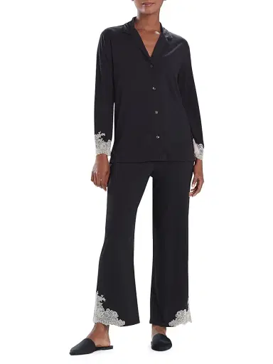 Natori Women's Luxe Shangri La 2-Piece Notch Pajama Set - Black | Thumbnail 1 Natori Women's Luxe Shangri La 2-Piece Notch Pajama Set - Black | Thumbnail 1