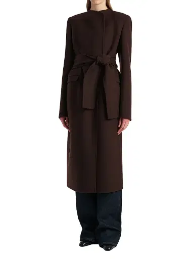 Khaite Women's Jelson Wool Tie-Waist Coat - Dark Brown | Thumbnail 2 Khaite Women's Jelson Wool Tie-Waist Coat - Dark Brown | Thumbnail 2