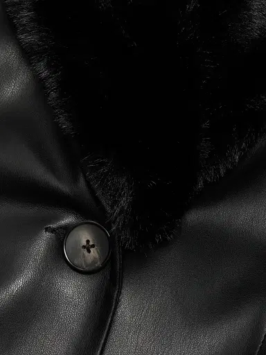 Elie Tahari Women's Veda Faux Fur-Trim Faux-Leather Tie-Waist Coat | Thumbnail 8 Elie Tahari Women's Veda Faux Fur-Trim Faux-Leather Tie-Waist Coat | Thumbnail 8