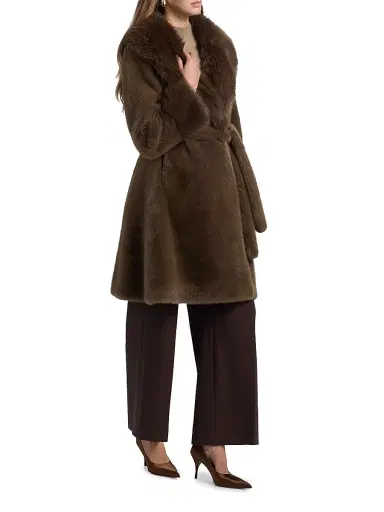 Elie Tahari Women's Jones Faux-Fur Shawl-Collar Coat | Thumbnail 4 Elie Tahari Women's Jones Faux-Fur Shawl-Collar Coat | Thumbnail 4