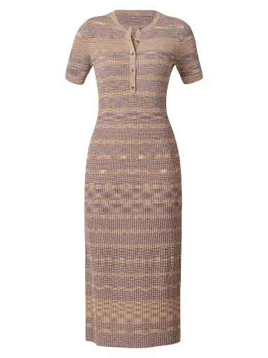 Shoshanna Women's Lara Henley Midi-Dress - Tan Slate Blue Burnt Umber | Thumbnail 1 Shoshanna Women's Lara Henley Midi-Dress - Tan Slate Blue Burnt Umber | Thumbnail 1