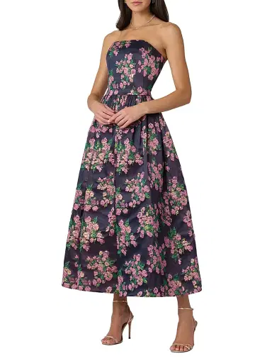 Shoshanna Women's Dana Floral Bandeau Fit & Flare Midi-Dress - Pink Multi | Thumbnail 2 Shoshanna Women's Dana Floral Bandeau Fit & Flare Midi-Dress - Pink Multi | Thumbnail 2